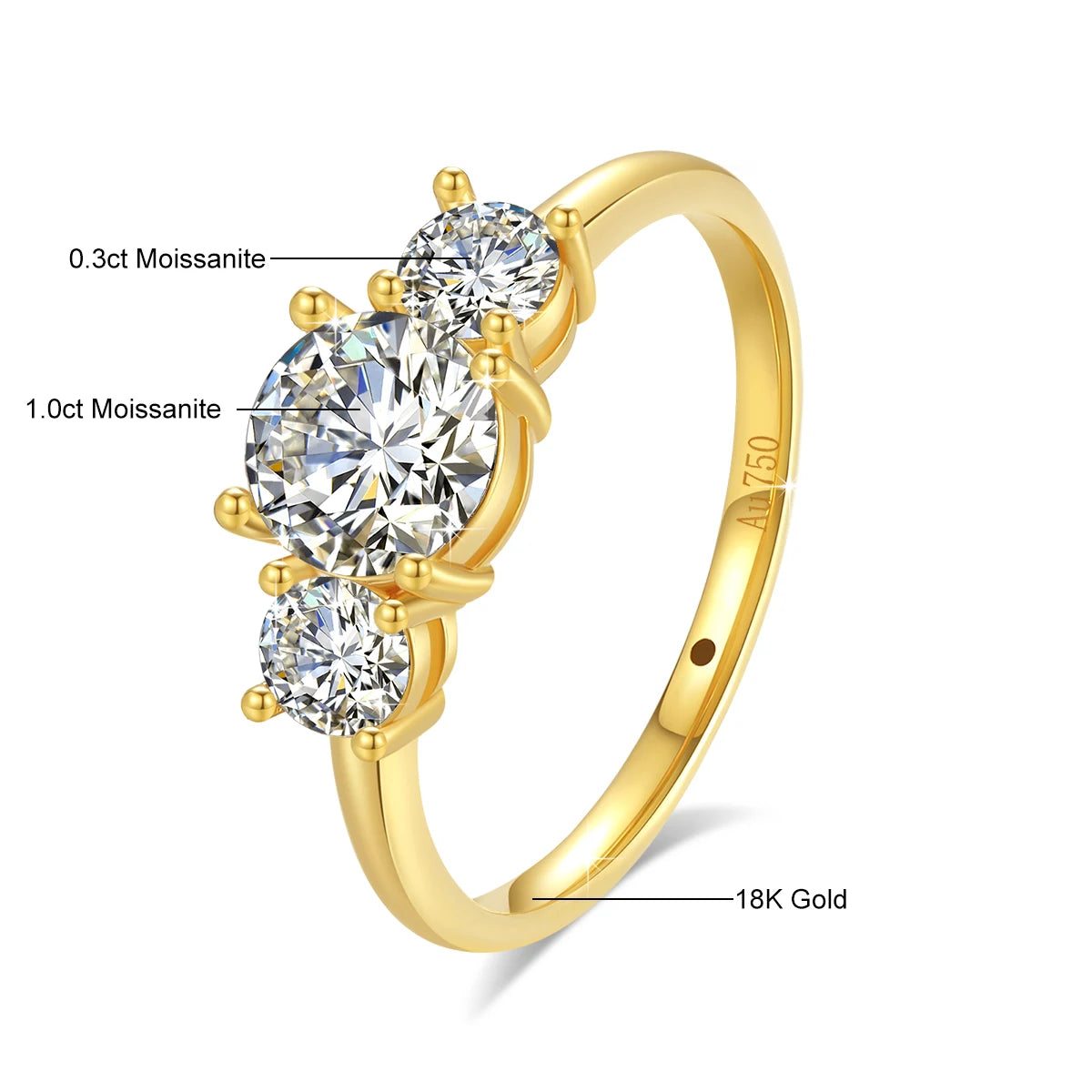 1.0ct Moissanite Solitaire Ring | 18K Solid "5D" Yellow Gold