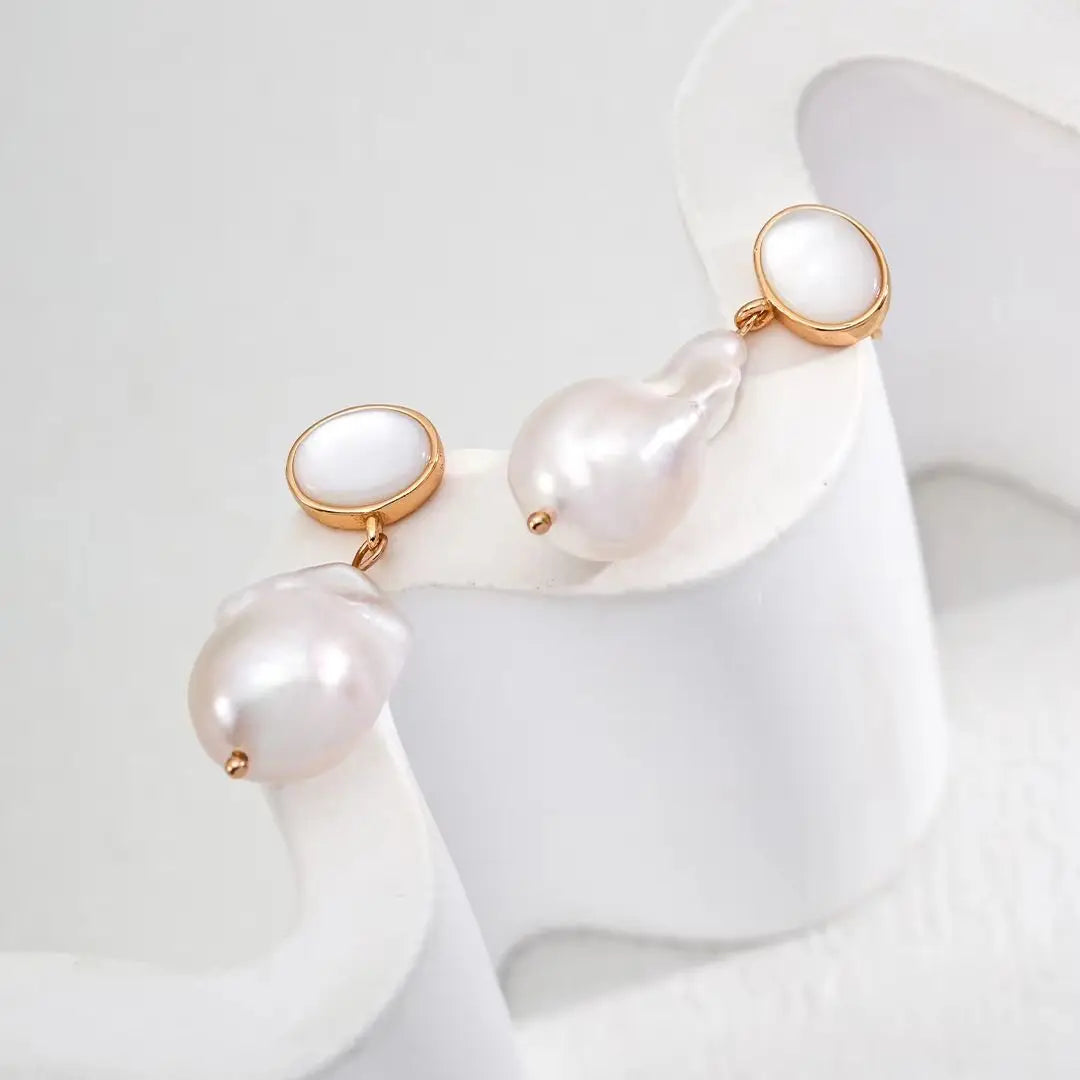 The Celeste Pearl Drop Studs | Natural Baroque Freshwater Pearls