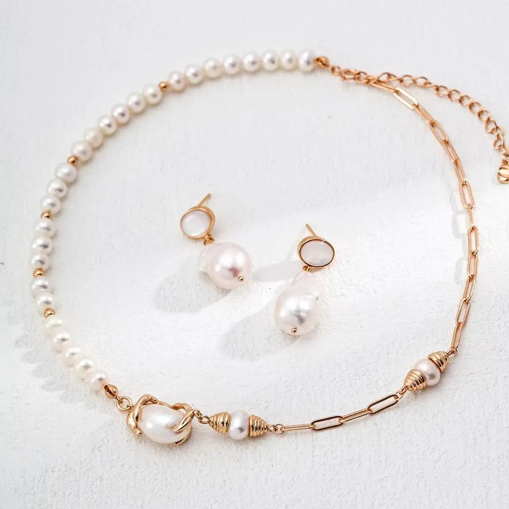 The Celeste Pearl Drop Studs | Natural Baroque Freshwater Pearls