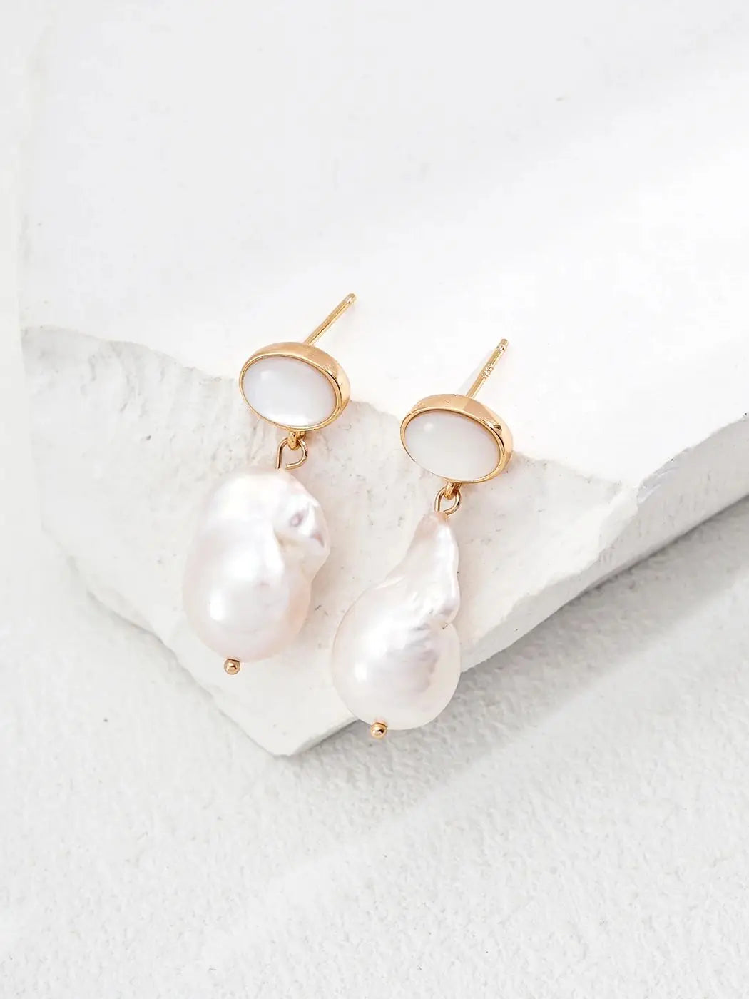 The Celeste Pearl Drop Studs | Natural Baroque Freshwater Pearls