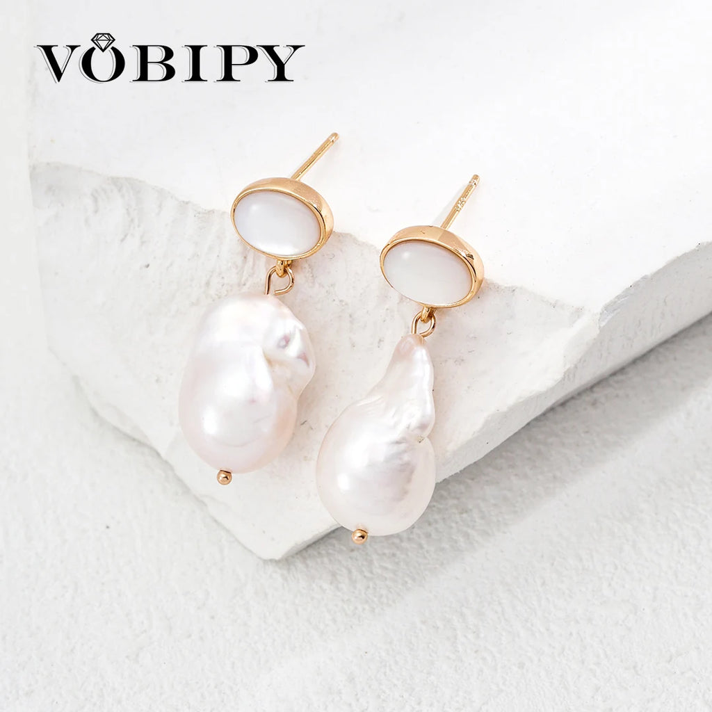 The Celeste Pearl Drop Studs | Natural Baroque Freshwater Pearls