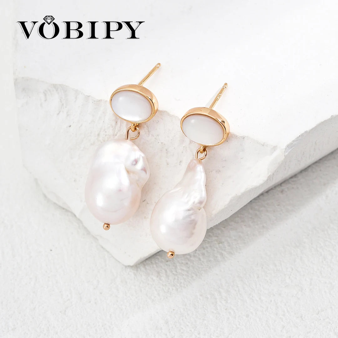 The Celeste Pearl Drop Studs | Natural Baroque Freshwater Pearls