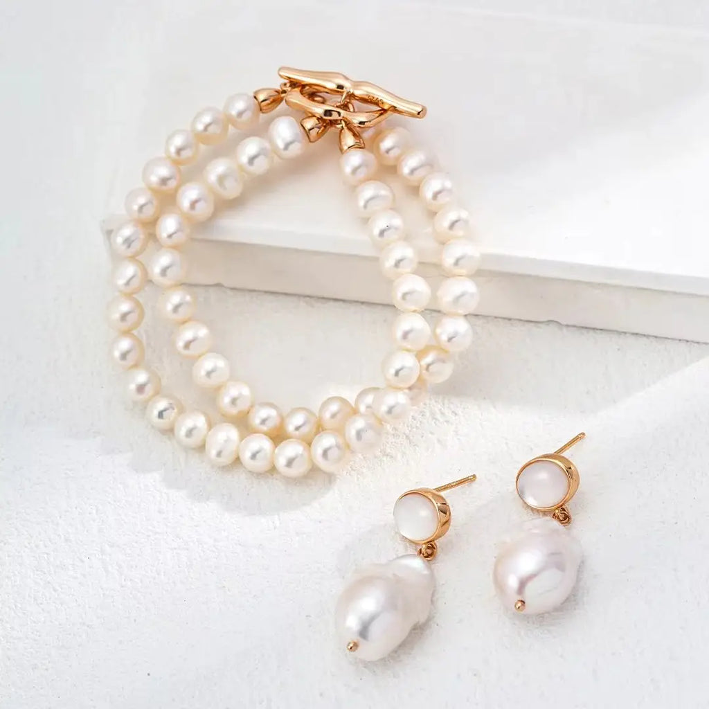 The Celeste Pearl Drop Studs | Natural Baroque Freshwater Pearls